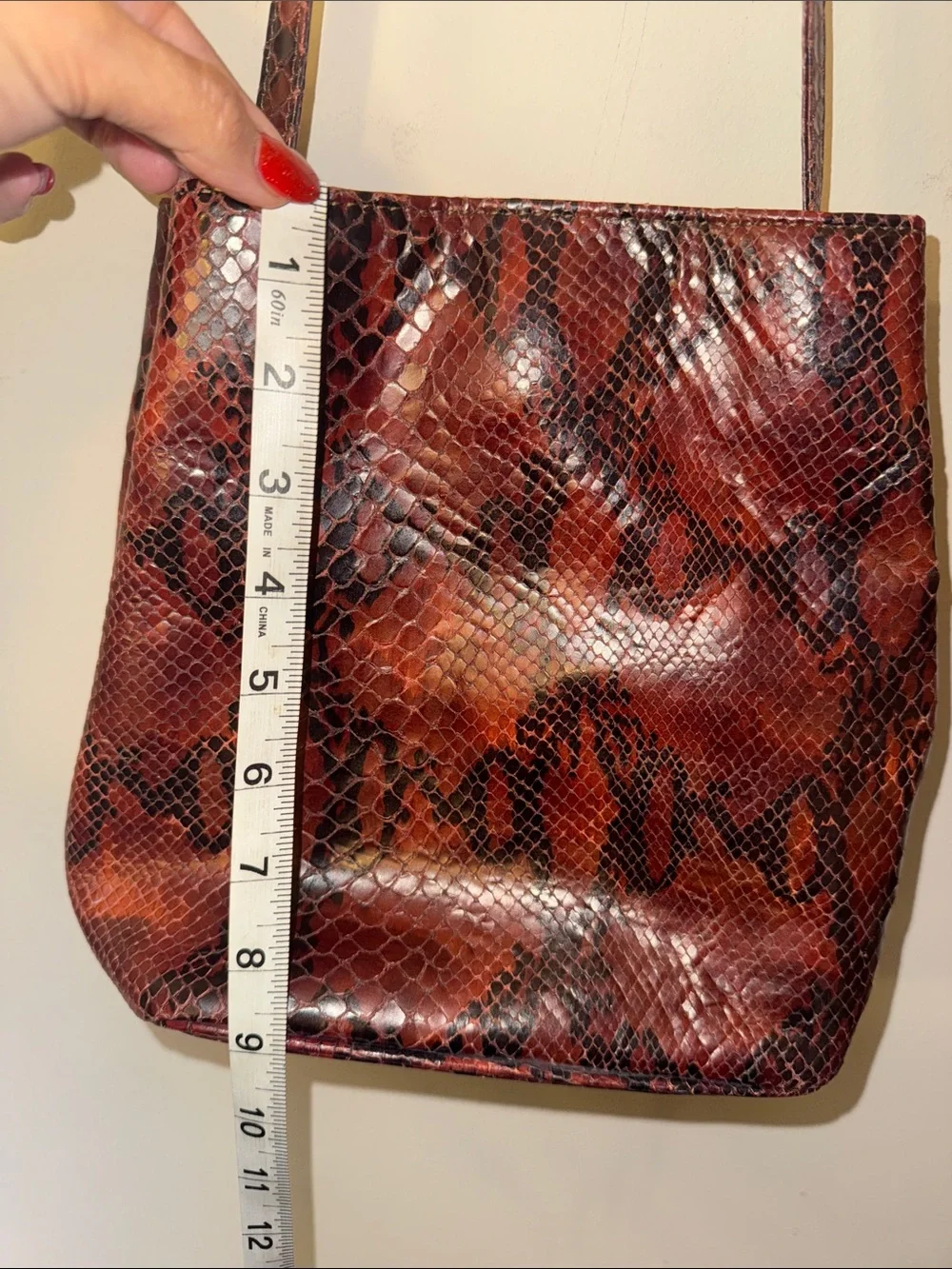 Vintage Carla Sade  Burgundy Snake-Print Shoulder Bag